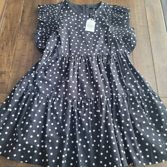 English Factory Dresses & Skirts - English Factory Polka Dot Ruffle Sleeve Tiered Black & White Dress Sz M